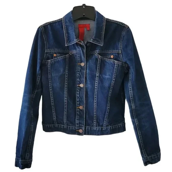 BCBGeneration MaxAzria Dark Wash Blue Denim Trucker Jean Jacket | Like New | S - Picture 1 of 15